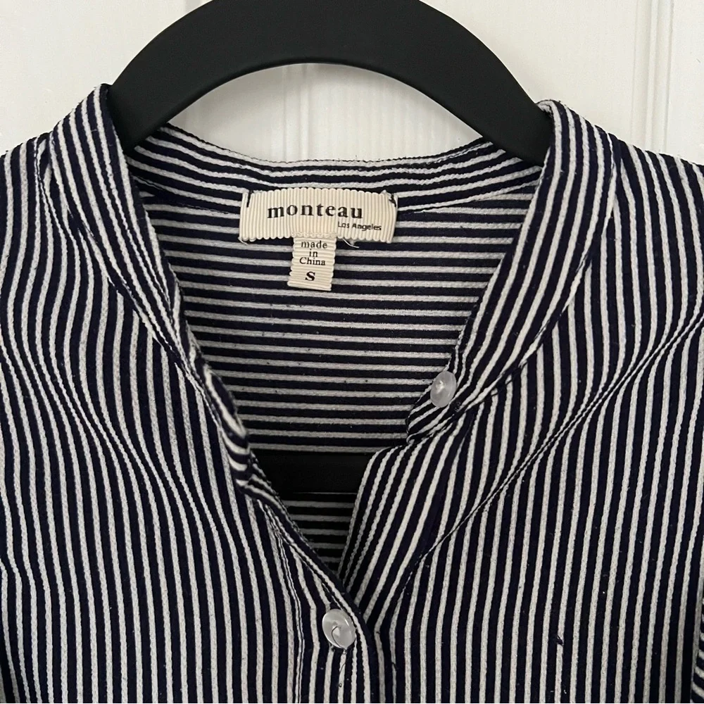 Monteau Navy and White Striped Midi Dress - Picture 2 of 5